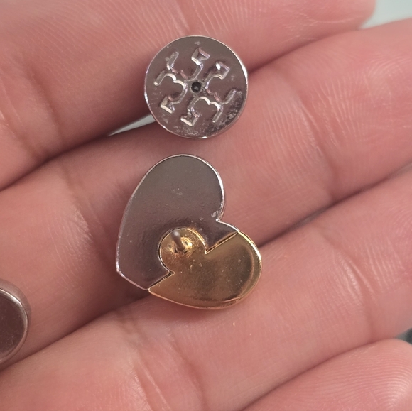 Tory Burch Heart Logo Two Tone Stud Earrings - Picture 4 of 5